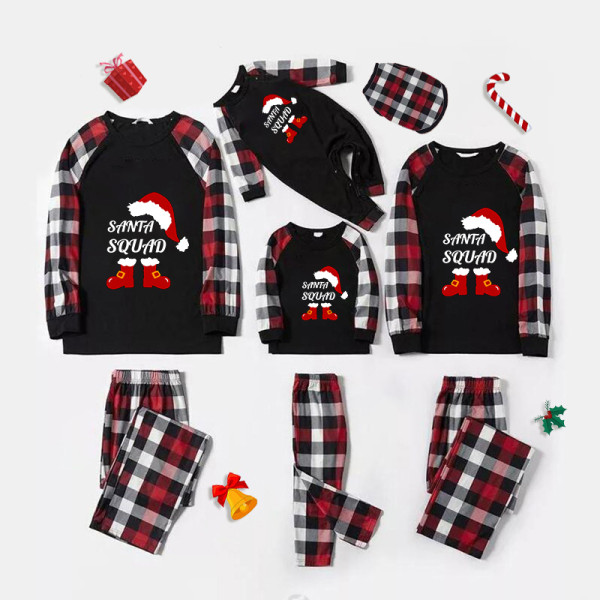Christmas Matching Family Pajamas Christmas Santa Squad Black Red Plaids Pajamas Set