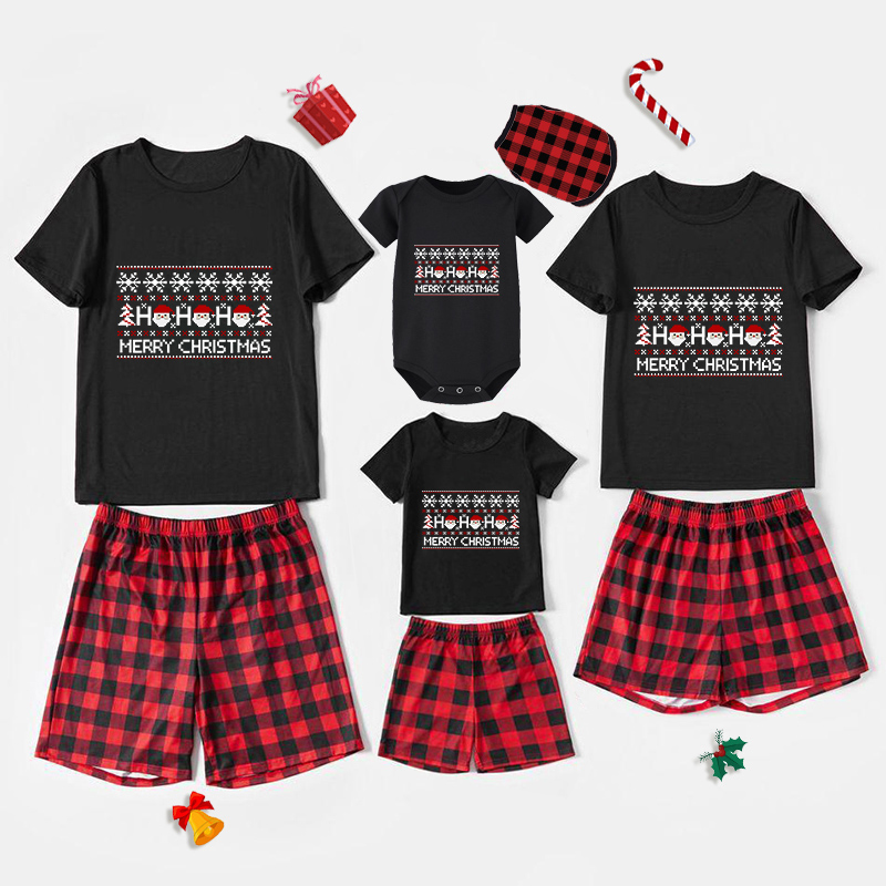 Christmas Matching Family Pajamas Exclusive Design Pattern HOHOHO Santa Head Black Pajamas Set