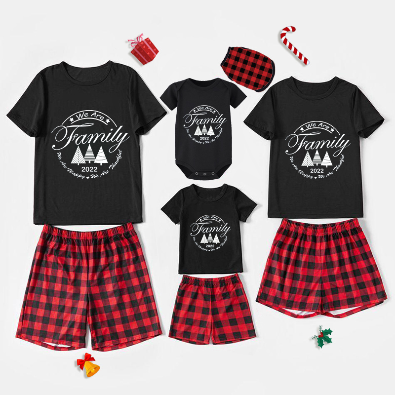 2022 Christmas Matching Family Pajamas Exclusive We Are Family Wreath Xmas Tree Black Pajamas Set