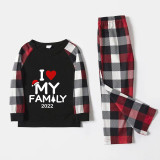 2022 Christmas Matching Family Pajamas Exclusive Design I Love My Family White Black Plaids Pajamas Set