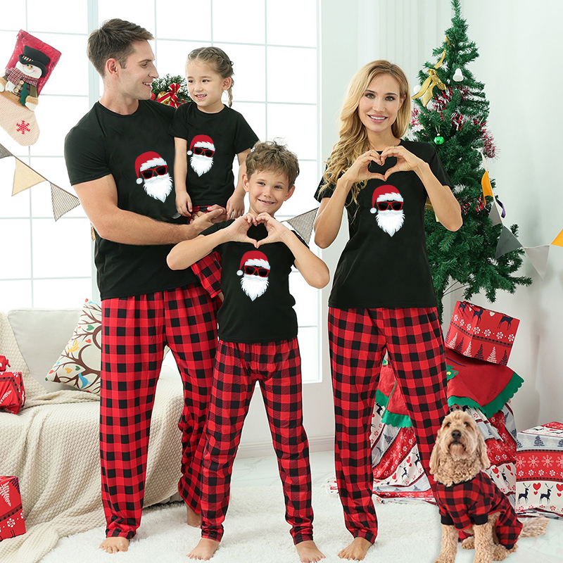 Christmas Matching Family Pajamas Exclusive Design Sunglasses Santa Black Pajamas Set