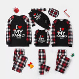 2022 Christmas Matching Family Pajamas Exclusive Design I Love My Family White Black Plaids Pajamas Set