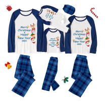 Christmas Matching Family Pajamas Merry Christmas Happy New Year 2023 Blue Pajamas Set