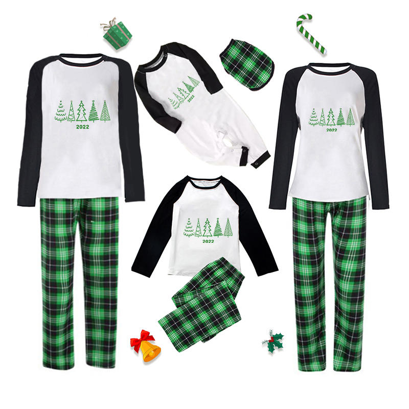 2022 Christmas Matching Family Pajamas Exclusive Christmas Tree Green Plaids Pajamas Set