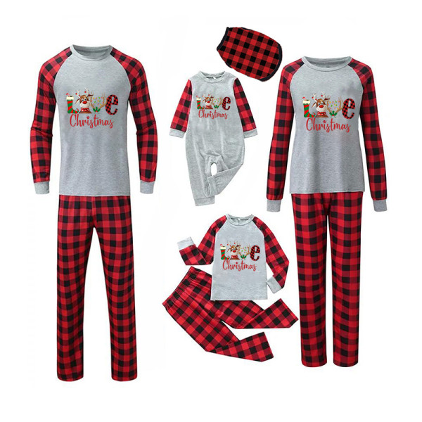 Christmas Matching Family Pajamas Exclusive Design LOVE Deer Antler Gray Pajamas Set