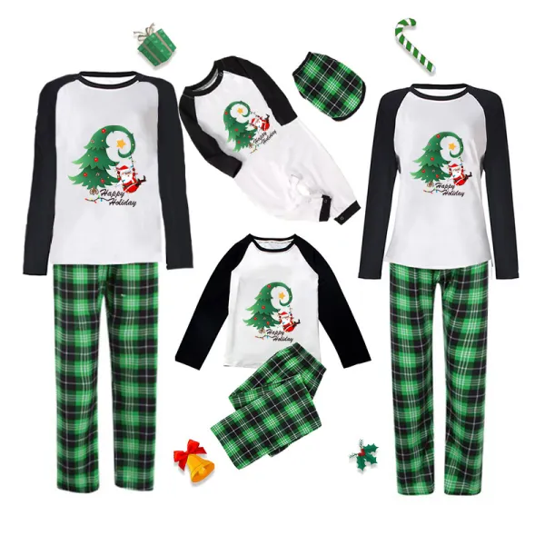 Christmas Matching Family Pajamas Exclusive Swing Santa Christmas Tree Green Plaids Pajamas Set