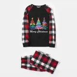 Christmas Matching Family Pajamas Exclusive Colorful Christmas Tree Merry Christmas Black White Plaids Pajamas Set