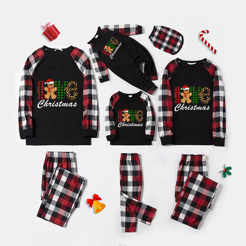 Christmas Matching Family Pajamas Love Gingerbread Man Christmas Plaids Pajamas Set