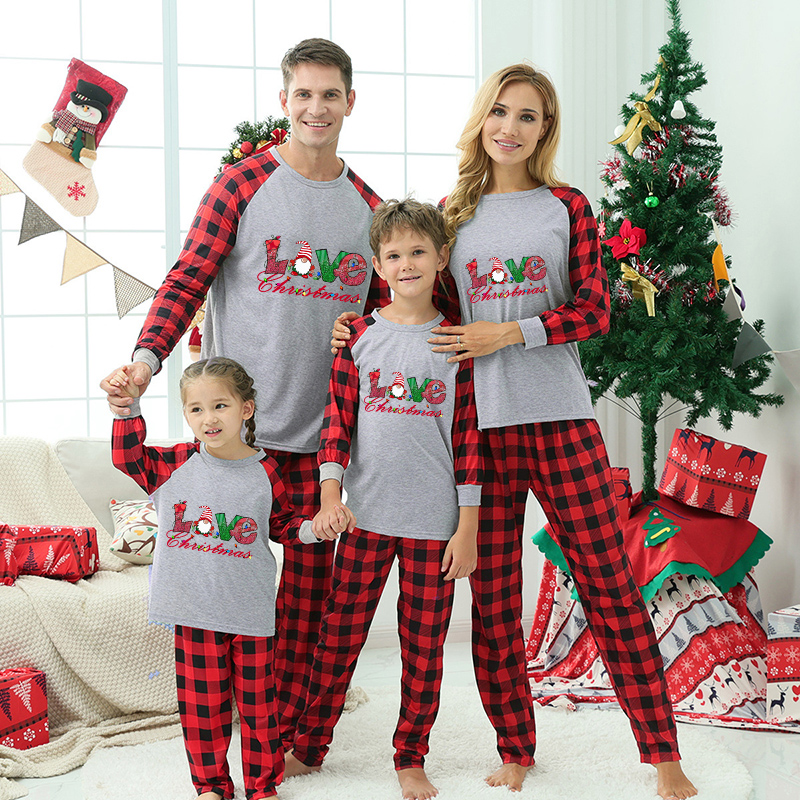 Christmas Matching Family Pajamas Exclusive Design LOVE Gnomie Gray Pajamas Set