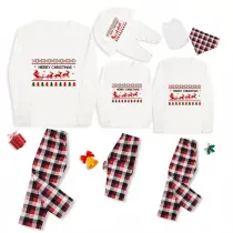Christmas Matching Family Pajamas Exclusive Design Merry Christmas Santa and Reindeer White Pajamas Set
