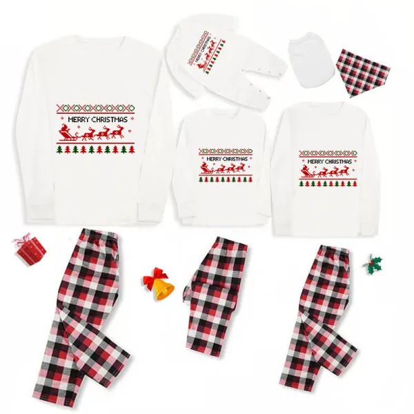 Christmas Matching Family Pajamas Exclusive Design Merry Christmas Santa and Reindeer White Pajamas Set