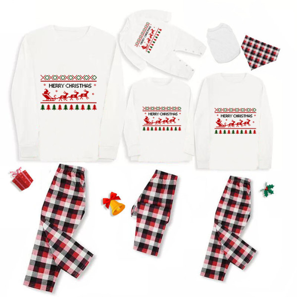 Christmas Matching Family Pajamas Exclusive Design Merry Christmas Santa and Reindeer White Pajamas Set