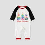 Christmas Matching Family Pajamas Exclusive Colorful Christmas Tree Merry Christmas White Pajamas Set