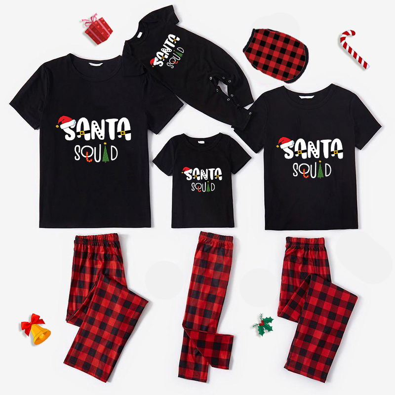 Christmas Matching Family Pajamas Exclusive Design Elf Hat Santa Black Pajamas Set