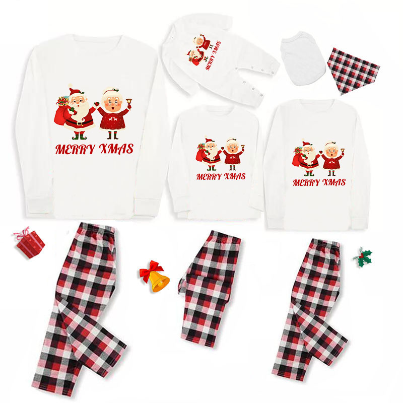 Christmas Matching Family Pajamas Exclusive Design Couple Santa Claus Christmas White Pajamas Set