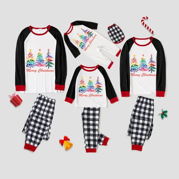 Christmas Matching Family Pajamas Exclusive Colorful Christmas Tree Merry Christmas White Pajamas Set
