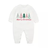 Christmas Matching Family Pajamas Merry Christmas Beatiful Tree White Pajamas Set