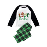 Christmas Matching Family Pajamas Exclusive Design LOVE Deer Antler Green Plaids Pajamas Set