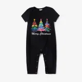 Christmas Matching Family Pajamas Exclusive Colorful Christmas Tree Merry Christmas Black Pajamas Set