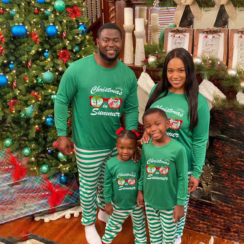 Christmas Matching Family Pajamas Exclusive Design Christmas In Sunglasses Green Pajamas Set