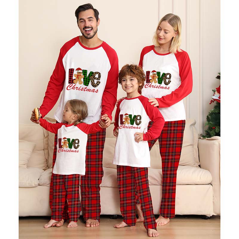 Christmas Matching Family Pajamas LOVE Gingerbread Man Christmas Pajamas Set
