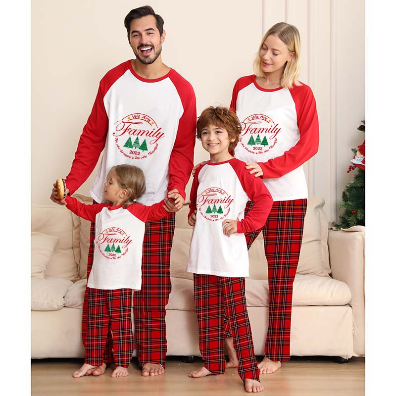 2022 Christmas Matching Family Pajamas Exclusive We Are Family Wreath Xmas Tree Gray Pajamas Set