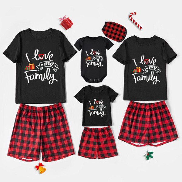 icusromiz Christmas Matching Family Pajamas Exclusive Design I Love My Family Gift Box Black Pajamas Set
