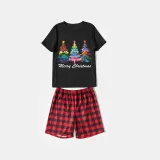 Christmas Matching Family Pajamas Exclusive Colorful Christmas Tree Merry Christmas Black Pajamas Set