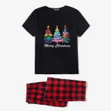 Christmas Matching Family Pajamas Exclusive Colorful Christmas Tree Merry Christmas Black Pajamas Set