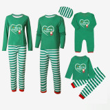 2022 Christmas Matching Family Pajamas Santa Heart Merry Xmas Green Stripes Pajamas Set