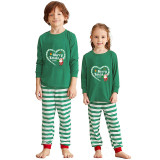 2022 Christmas Matching Family Pajamas Santa Heart Merry Xmas Green Stripes Pajamas Set