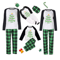 2022 Christmas Matching Family Pajamas We Are Happy Thanksful Family Green Plaids Pajamas Set
