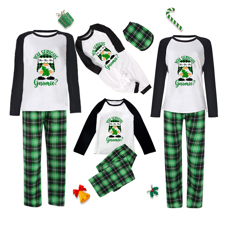 Christmas Matching Family Pajamas Exclusive Design You Srious Gnomies Green Plaids Pajamas Set