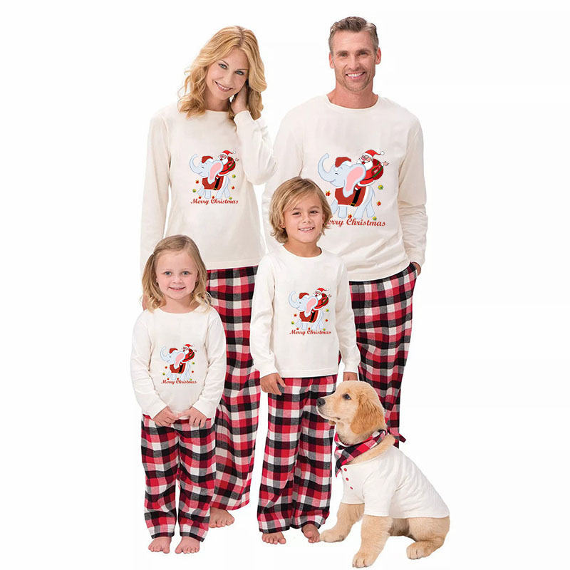 Christmas Matching Family Pajamas Merry Christmas Santa Claus Elephant White Pajamas Set