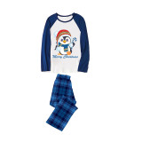 Christmas Matching Family Pajamas Exclusive Design Cartoon Penguin Merry Christmas Blue Plaids Pajamas Set