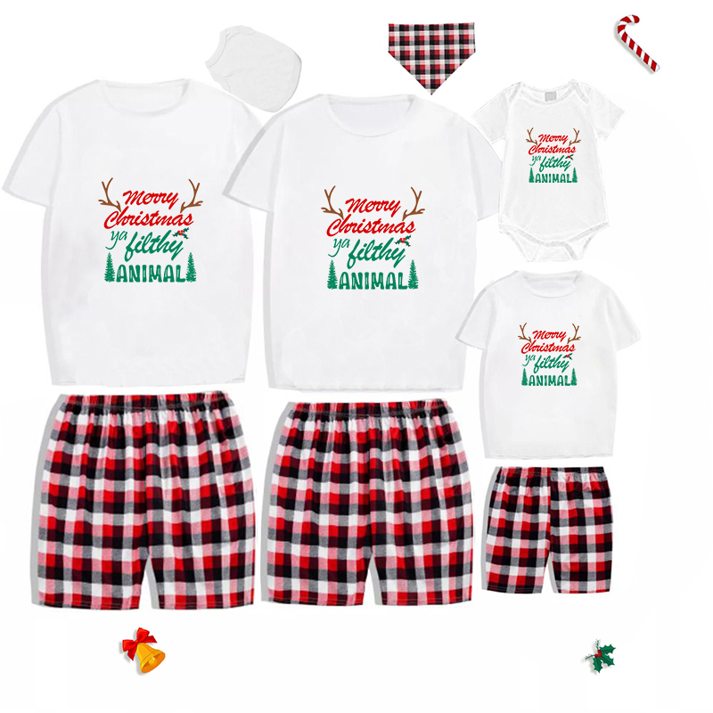 Christmas Matching Family Pajamas Exclusive Design Antler Merry Christmas Short Pajamas Set