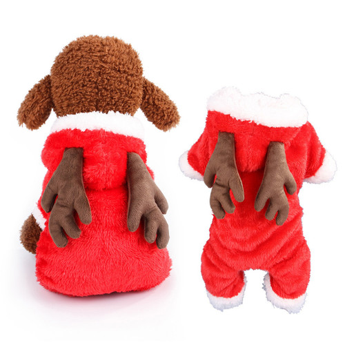 Pet Dog Clothes Christmas Costume Cute Elk Deer Hoodie Flannel Sleepwear