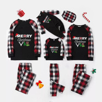 Christmas Matching Family Pajamas Exclusive Design Merry Christmas with Hat Black Red Pajamas Set