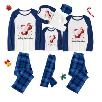 Christmas Matching Family Pajamas Merry Christmas Santa Claus Elephant Blue Plaids Pajamas Set