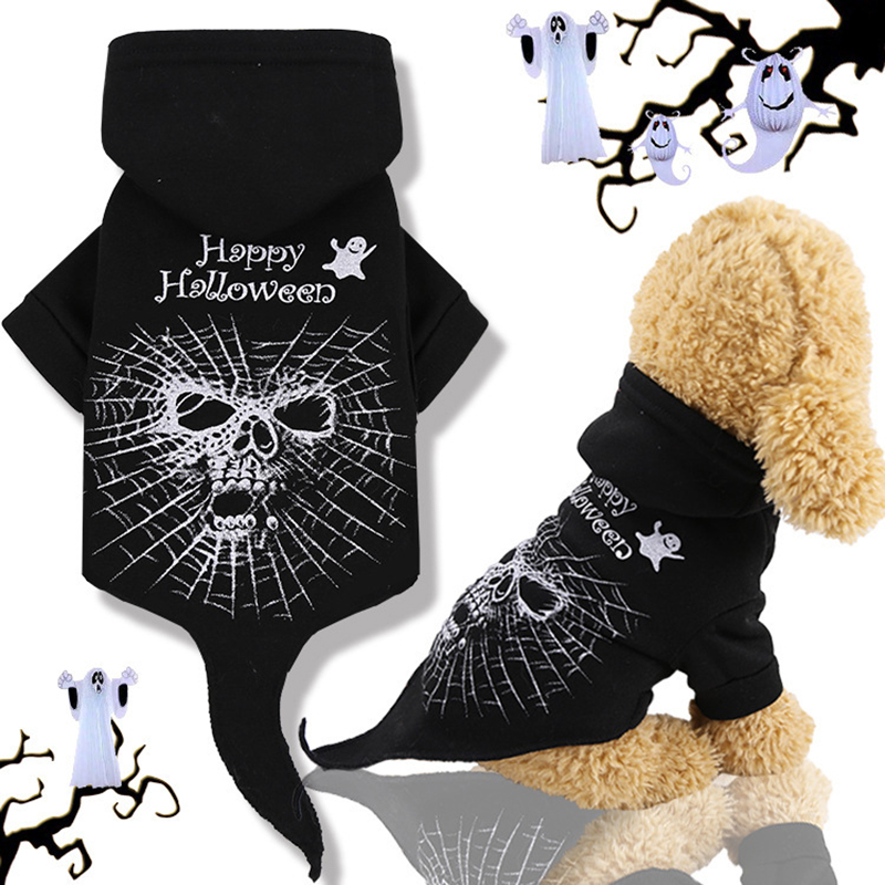 Halloween Black Skeleton Hooded Dog Clothes Pet Clothes