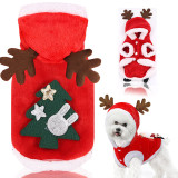 Christmas 3D Deer Horn Christmas Tree Hooded Dog Clothes Flannel Pet Clothes for Xmas
