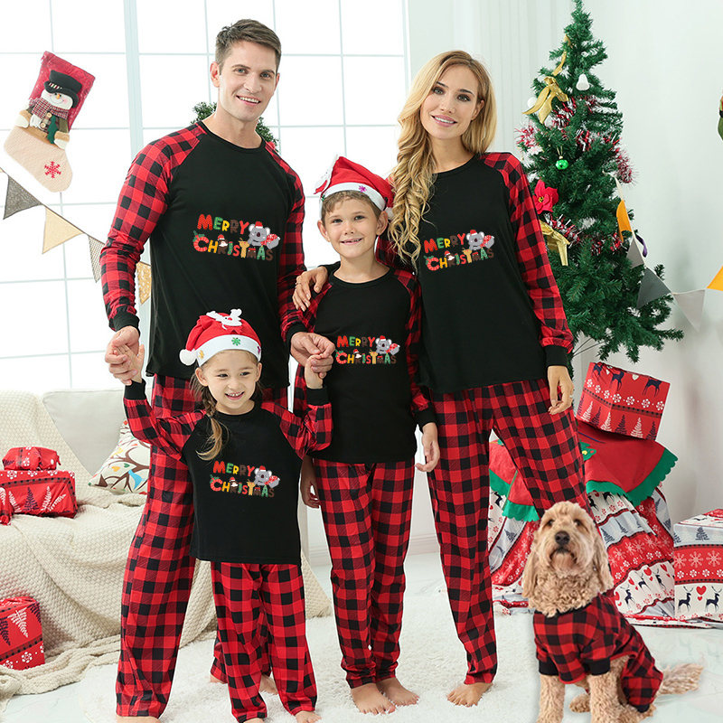 Christmas Matching Family Pajamas Koala Colorful Merry Christmas Black Pajamas Set