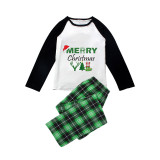 Christmas Matching Family Pajamas Exclusive Design Merry Christmas with Hat Green Plaids Pajamas Set