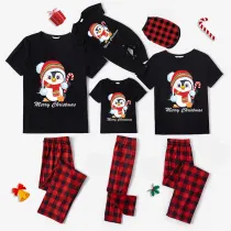 Christmas Matching Family Pajamas Exclusive Design Cartoon Penguin Merry Christmas Black Pajamas Set