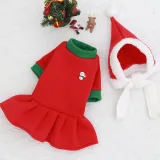 Christmas Deer Snowman Dress with Hat Velvet Dog Pet Clothes