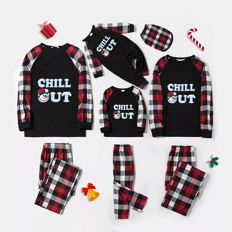 Christmas Matching Family Pajamas Exclusive Design Snowman Chill Out Red Pajamas Set