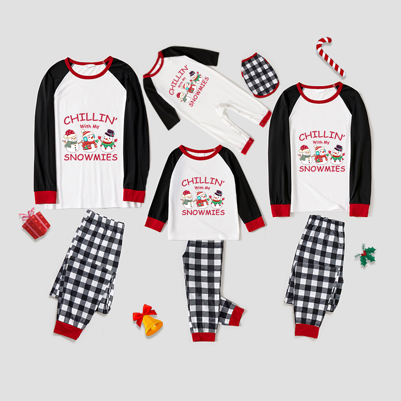 Christmas Matching Family Pajamas Exclusive Design Chillin With My 3 Snowmies White Pajamas Set
