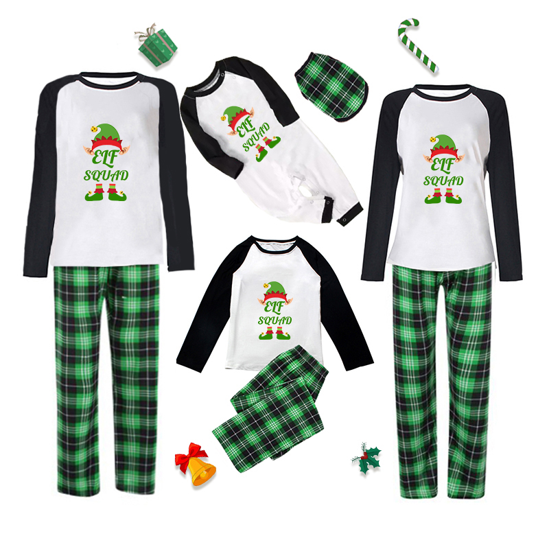 Christmas Matching Family Pajamas Exclusive Design Elf Squad Green Plaids Pajamas Set
