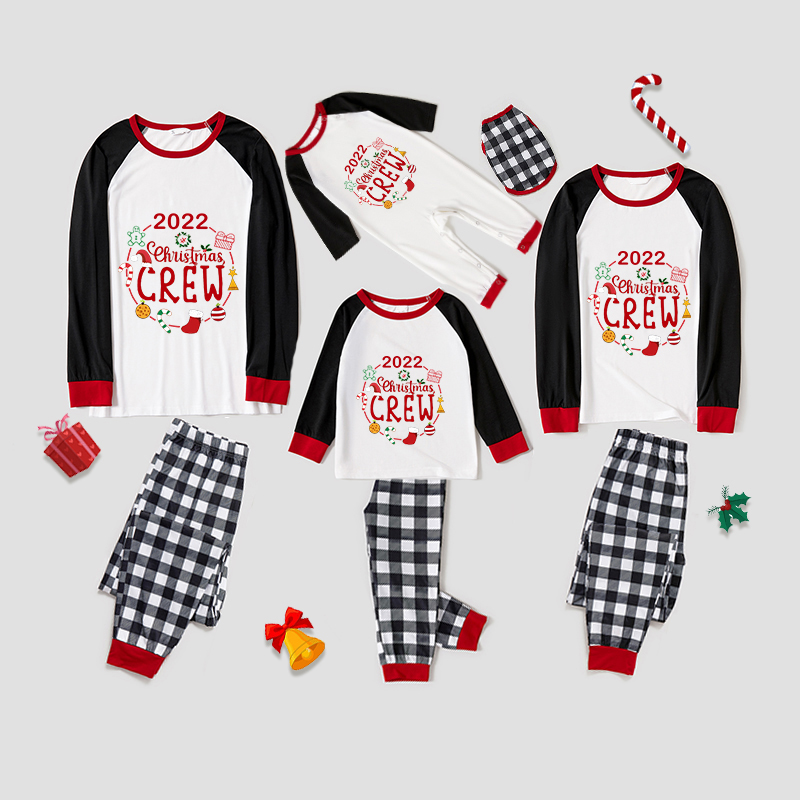 2022 Christmas Matching Family Pajamas Exclusive Design Christmas Crew Wreath White Pajamas Set