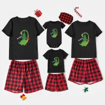 Christmas Matching Family Pajamas Exclusive Design Rawr Dinosaur Christmas Tree Black Pajamas Set